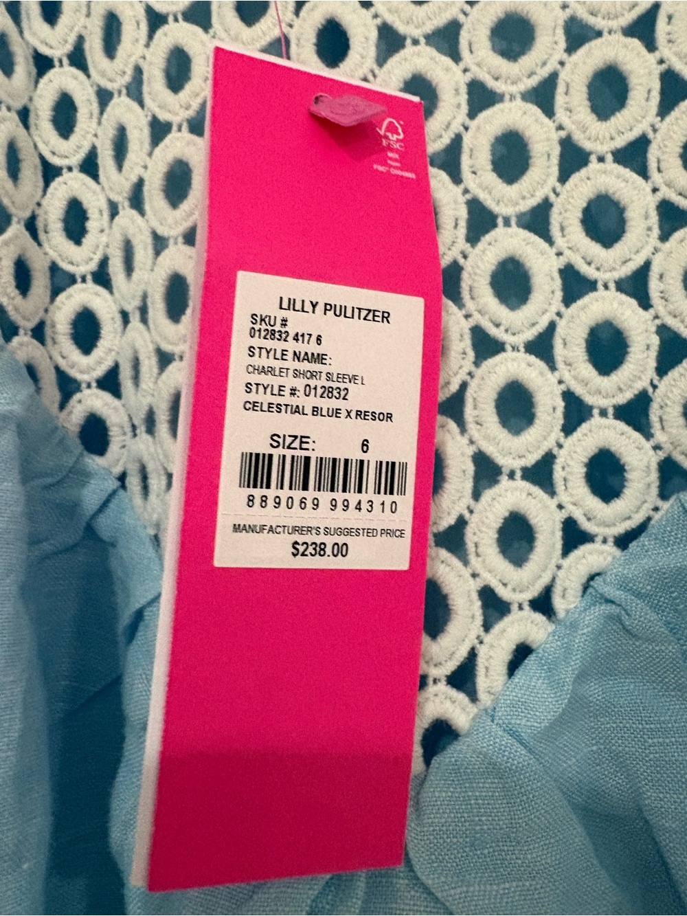 Lilly Pulitzer Light Blue Lagoon Linen Puff-Sleeve Dress With Pockets NWT SALE! - Picture 5 of 7